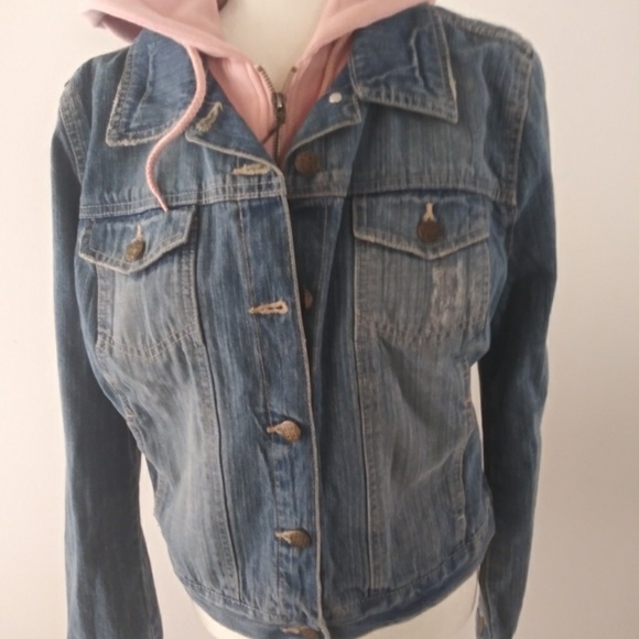 pink hoodie denim jacket